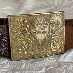 Vintage 70's Barnum & Bailey Brass Belt Buckle Leather‎ Belt Fits 35-39" Waist